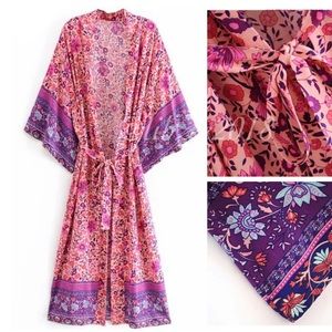Floral Boho Kimono NEW Pink Purple